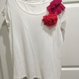 White T-shirt, with 2 lg flowers right shoulder